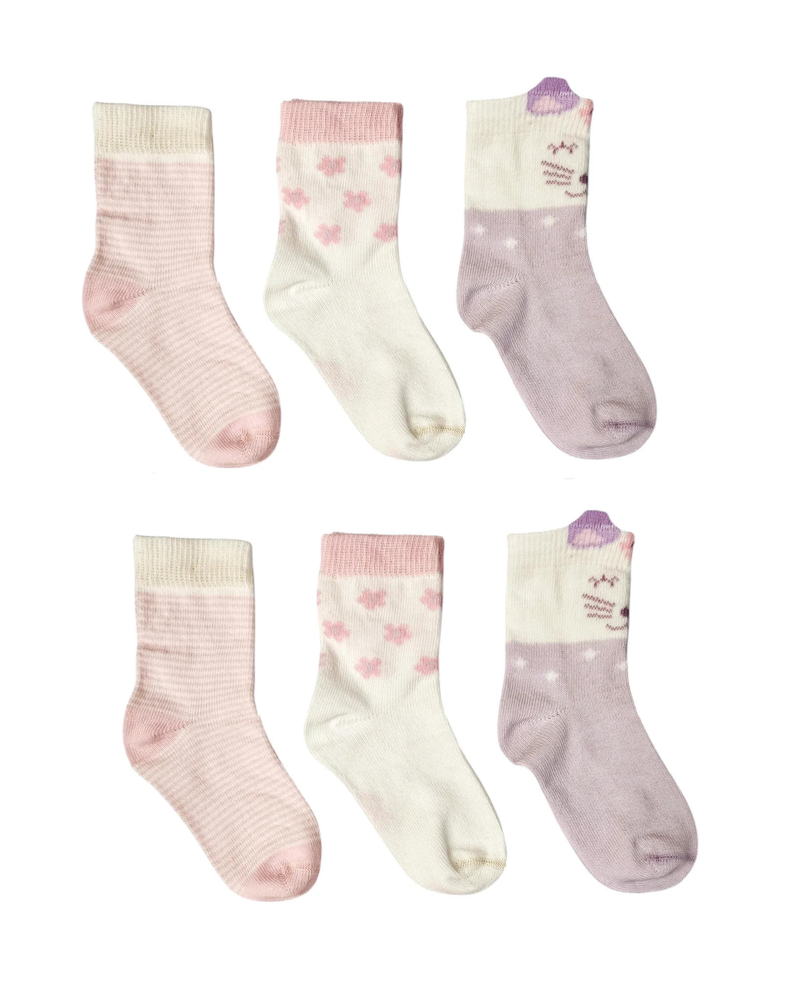 Little Team Cotton Rich Seamless Socks Cat Pink Purple 6Pk (0-4yrs)