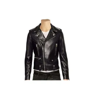 Men's Black Motorcycle Leather Jacket, Men's Black Biker Jacket, Fashion Jacket For Men