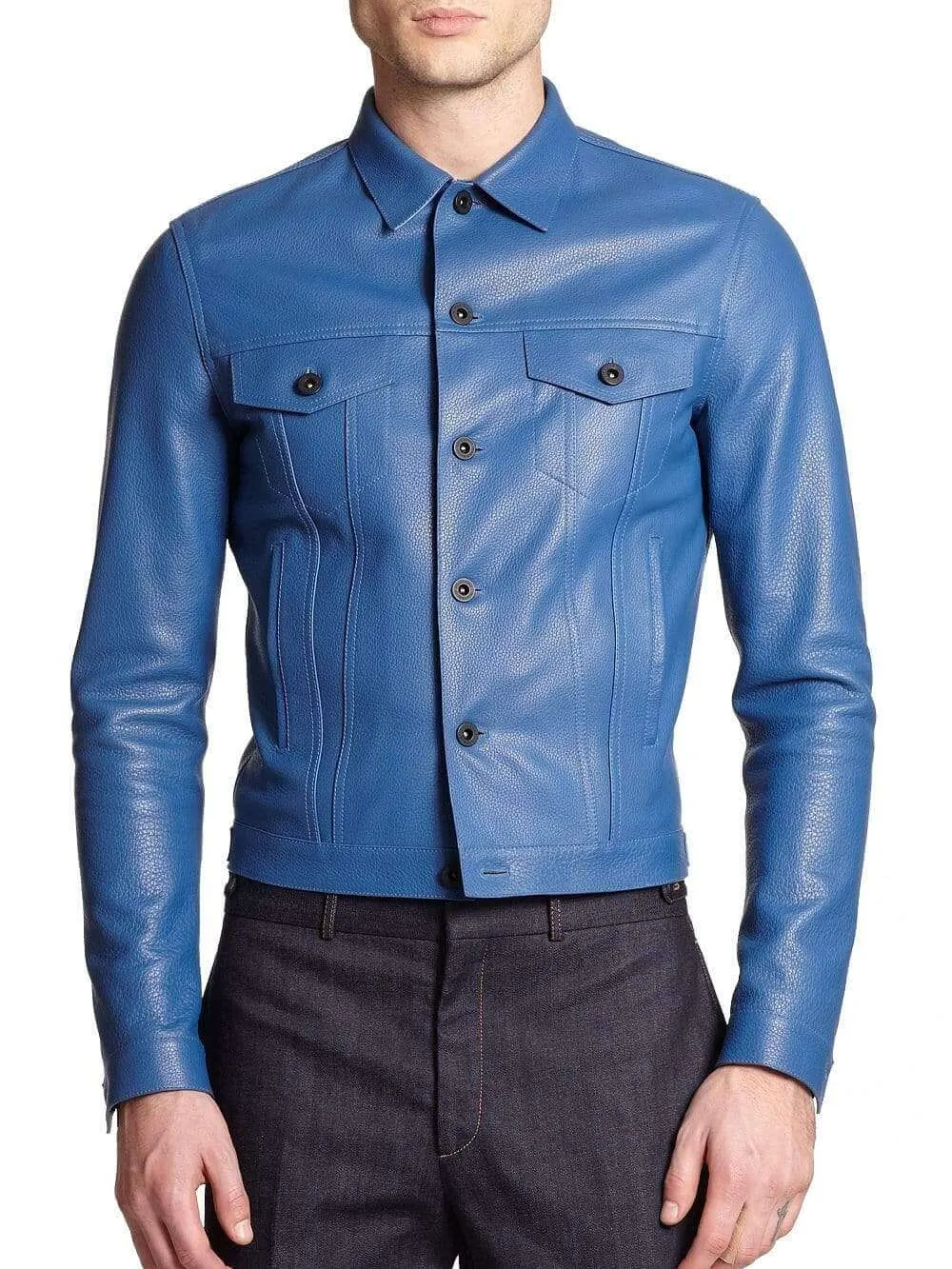 Men's Blue Leather Jacket, Men's Blue Biker Leather Jacket