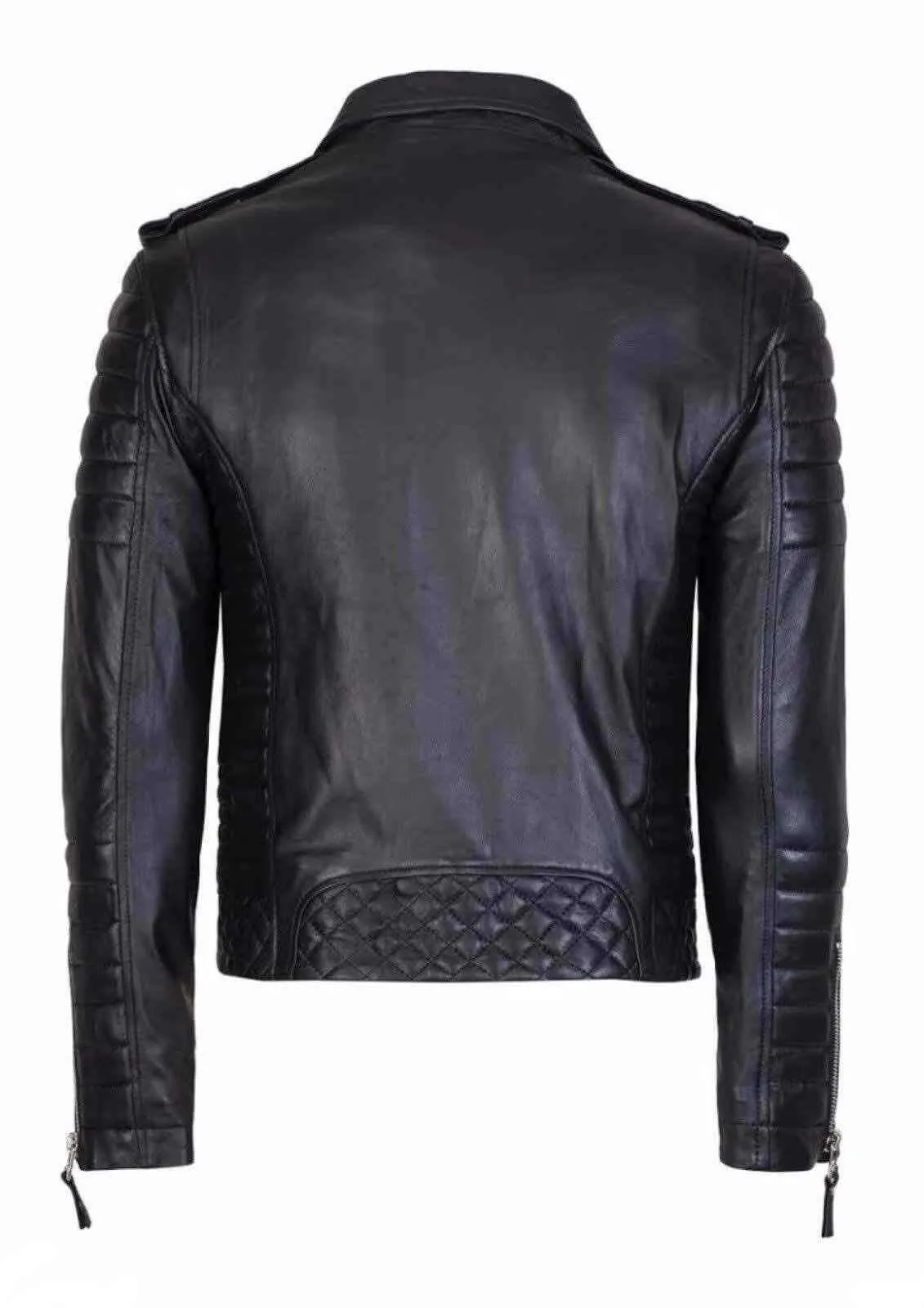 Men's Genuine Lambskin Leather Jacket Black Slim fit Biker jacket