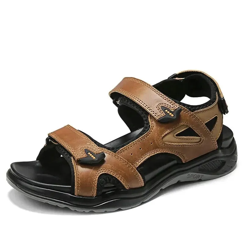 Men's Sandals Summer New Trend Non-slip Soft Bottom Men's Casual Roman Leather Sandals Men's Leather Beach Shoes