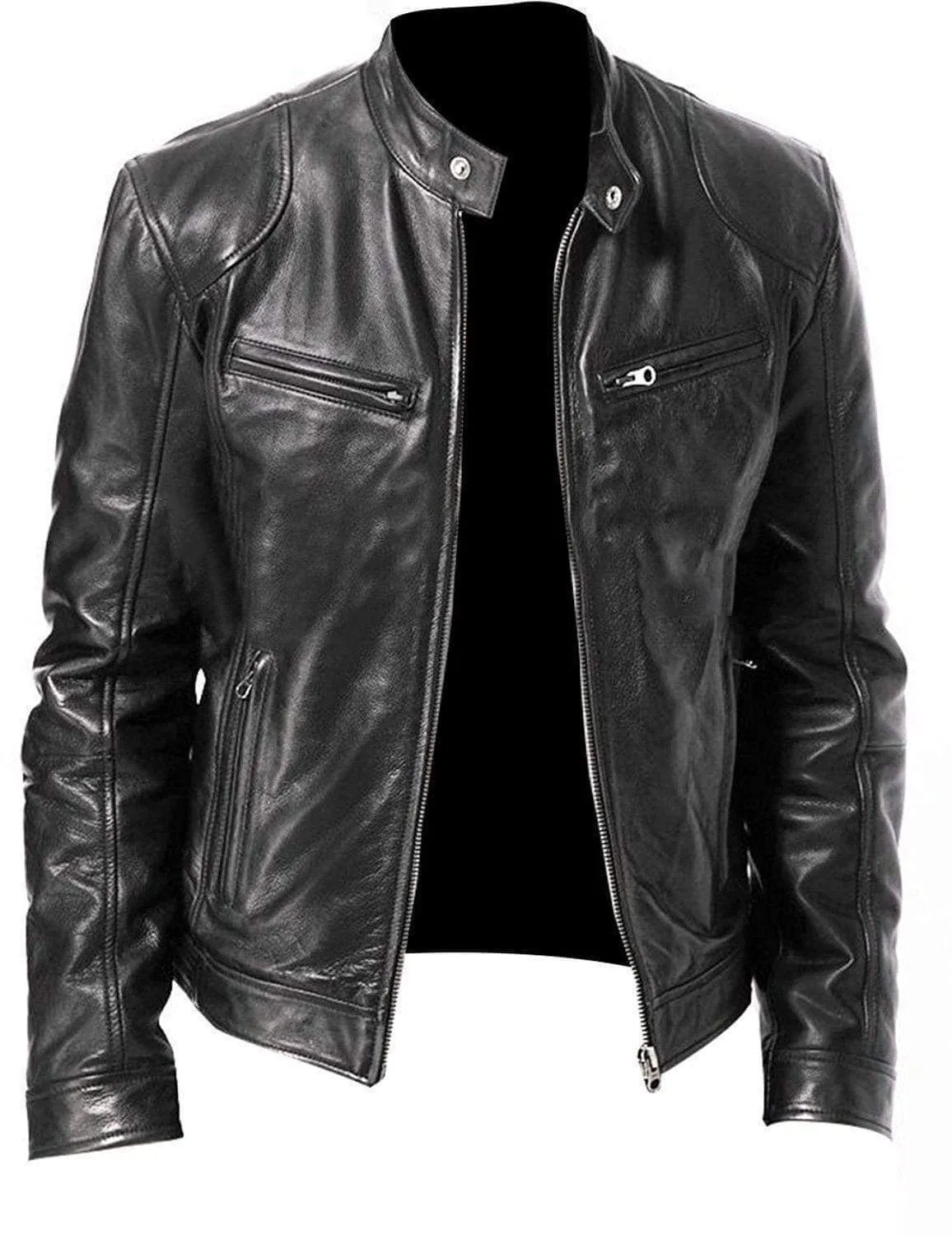 Men's Vintage Cafe Racer Black Retro Motorcycle Real Biker Leather Jacket