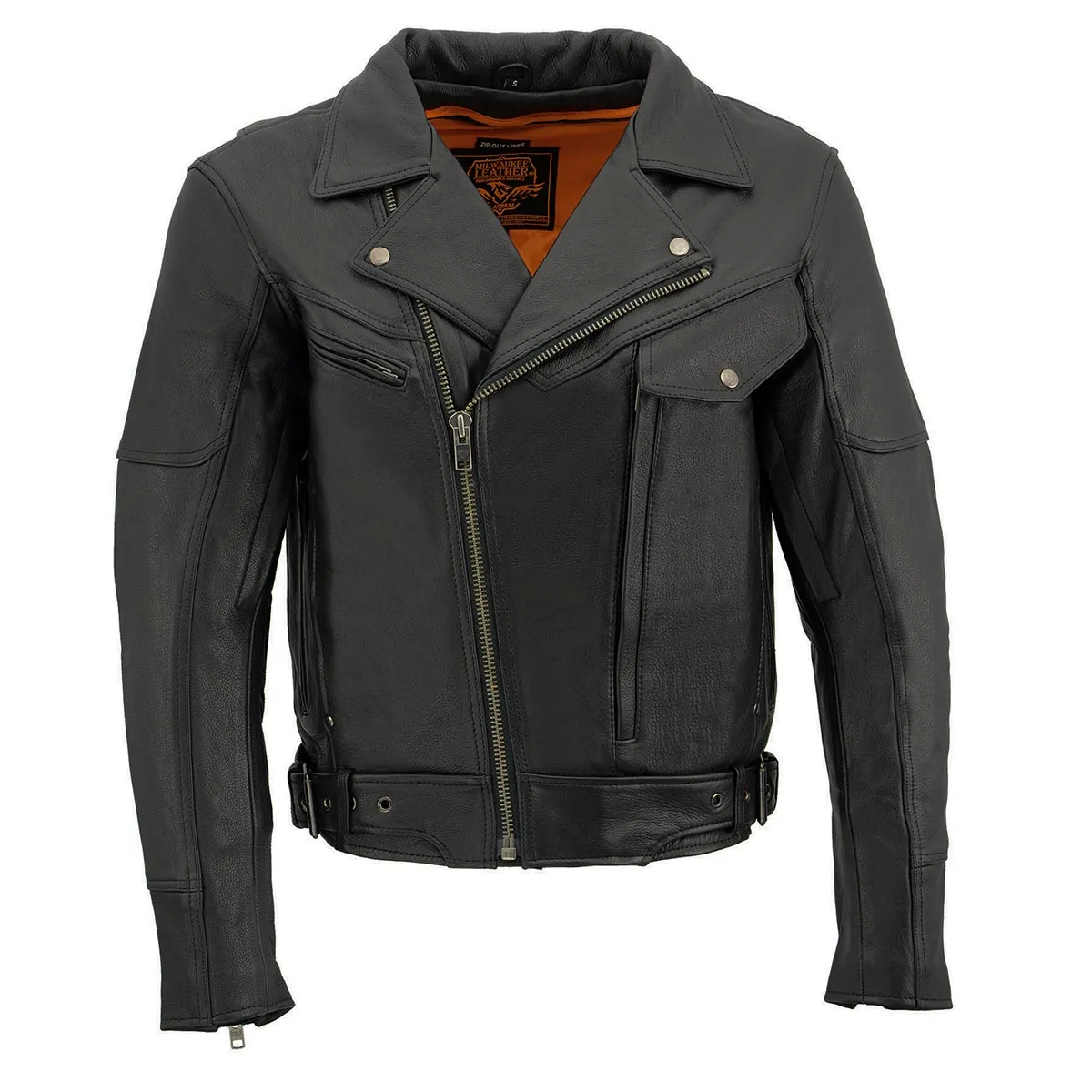 Milwaukee Leather MLM1570 Men’s Black Premium Cowhide Leather Utility Pocket Motorcycle Jacket