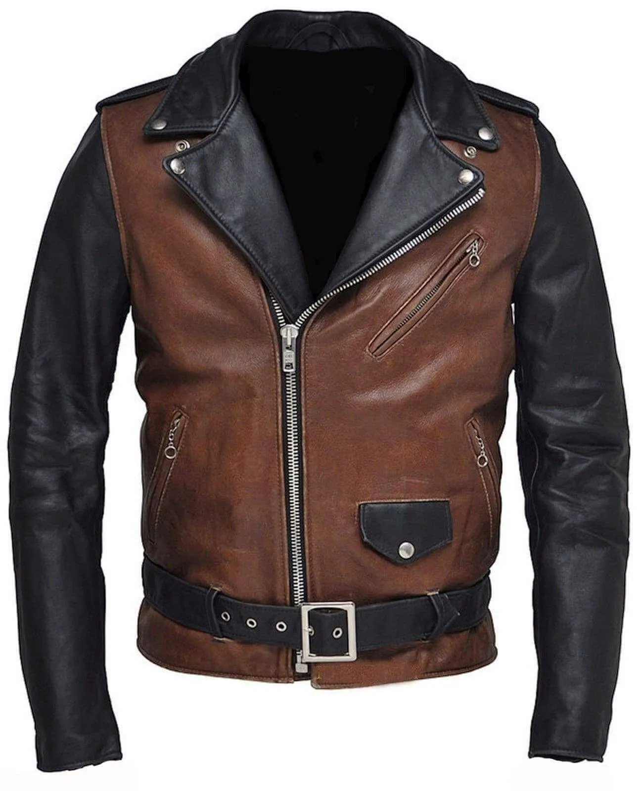 New Designer Classic Original Two Tone Motorcycle Fashion Leather Jacket for Men