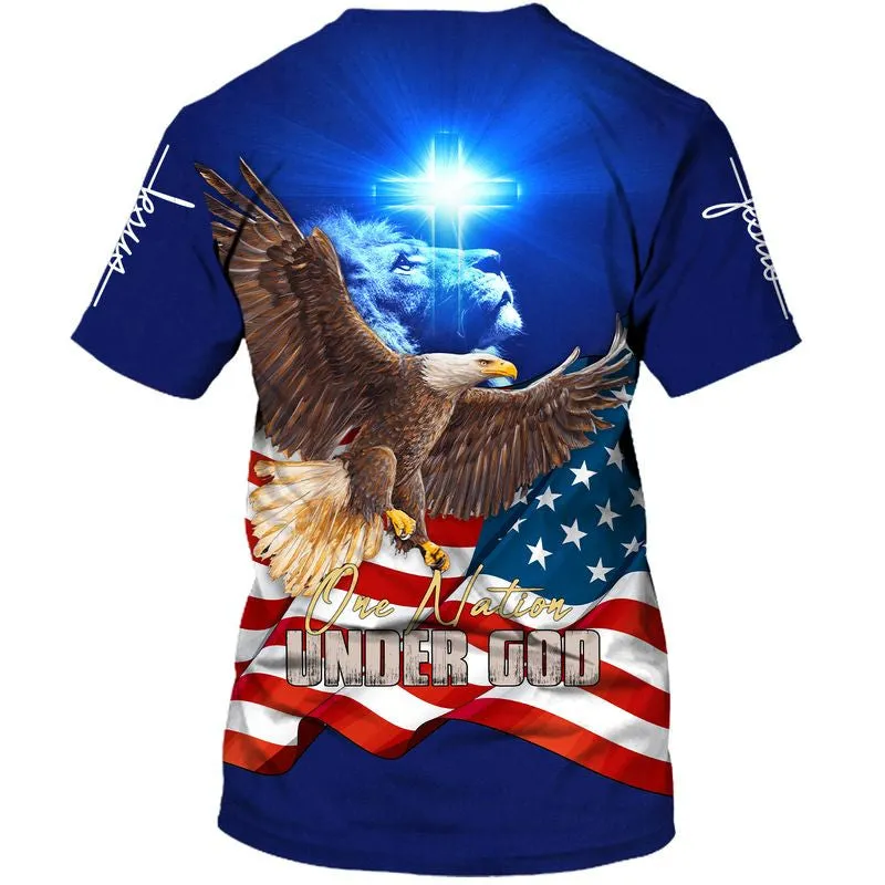 One Nation Under God Bald Eagle Lion Cross 3d Shirts - Christian T Shirts For Men And Women