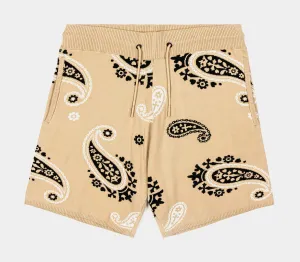 Paisley Knit Mens Shorts (Tan/Black)