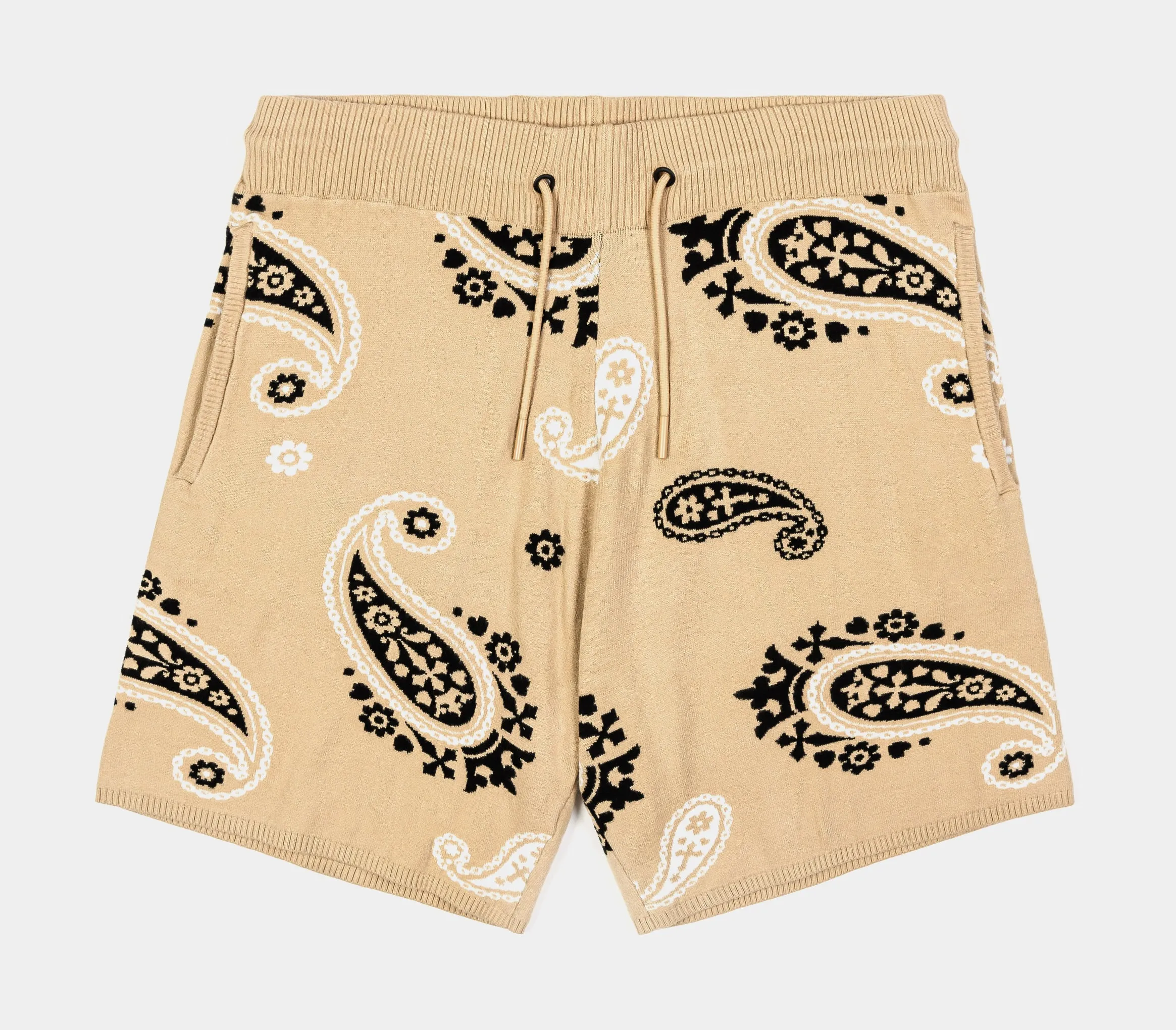 Paisley Knit Mens Shorts (Tan/Black)