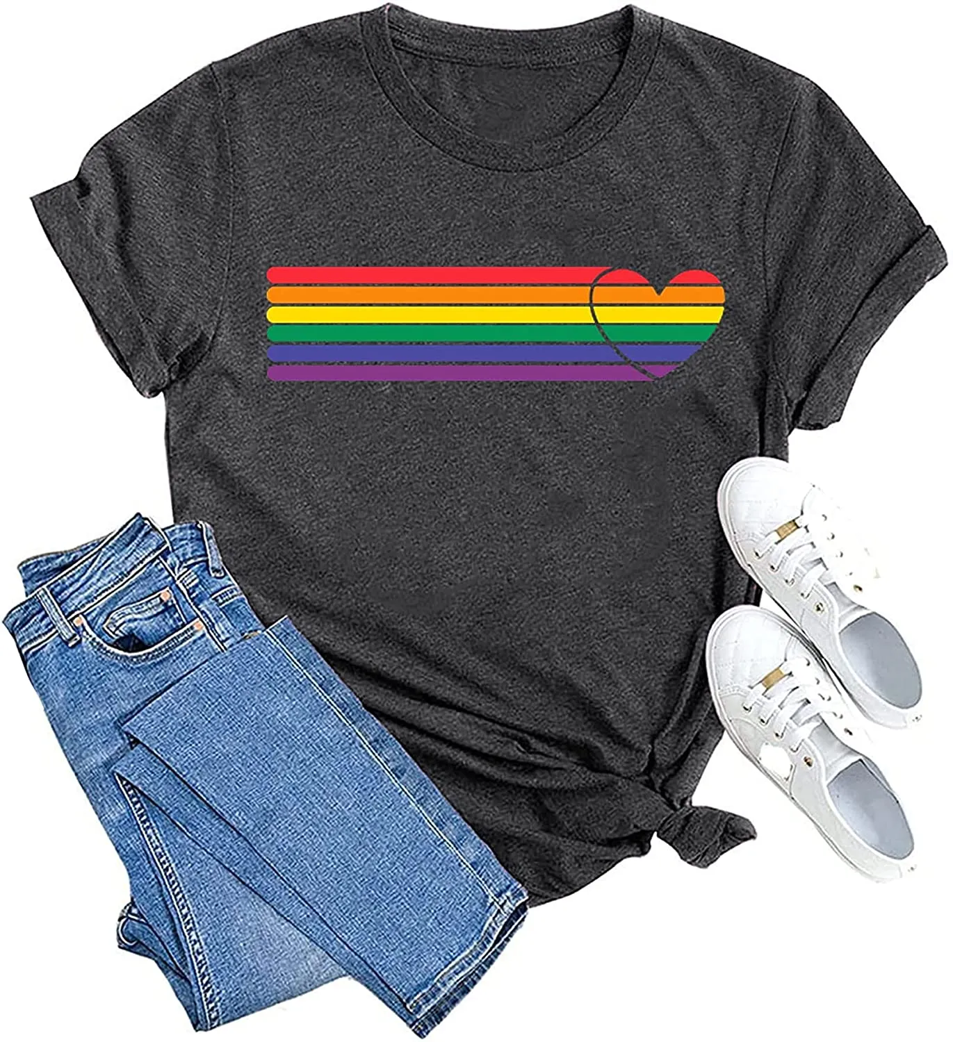 Pride Shirts Women Rainbows Heart Shirts Lesbian Gifts T-Shirt Pride Clothes