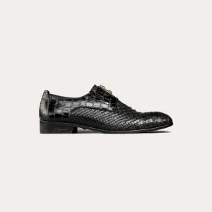 Python Leather & Premium Leather Derby Shoes with Zipper