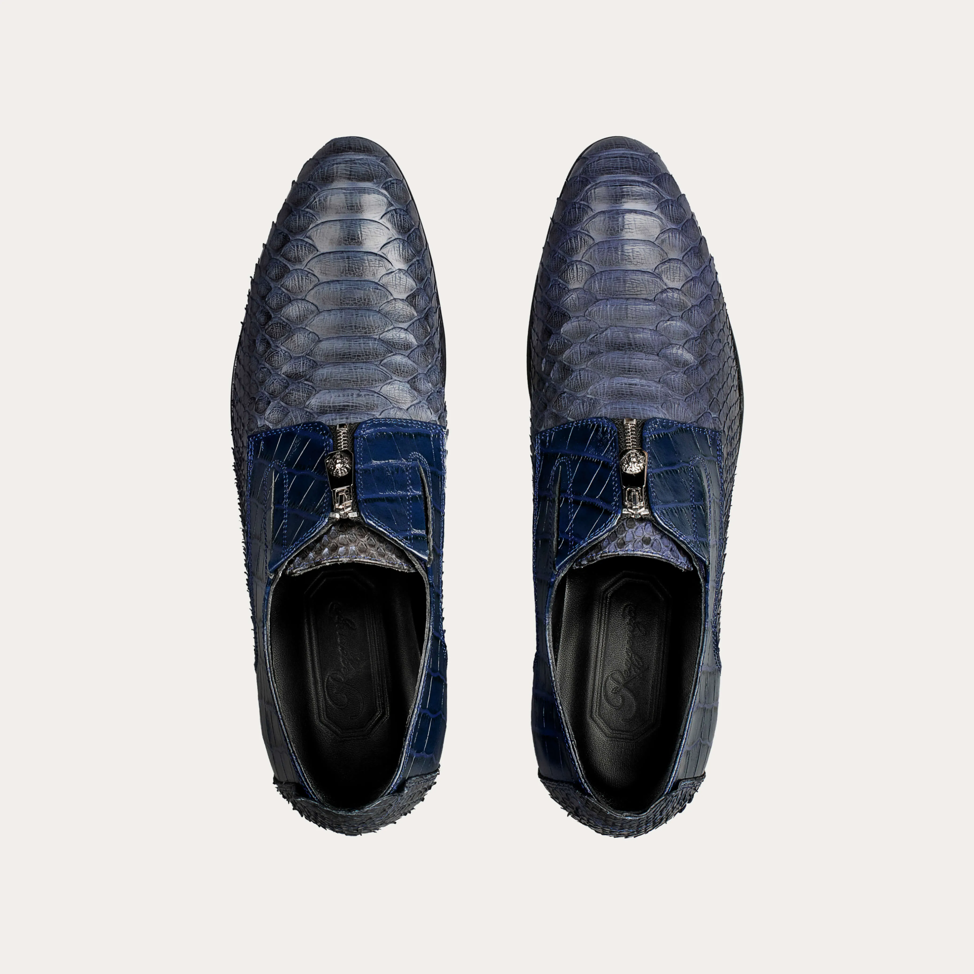 Python Leather & Premium Leather Derby Shoes with Zipper