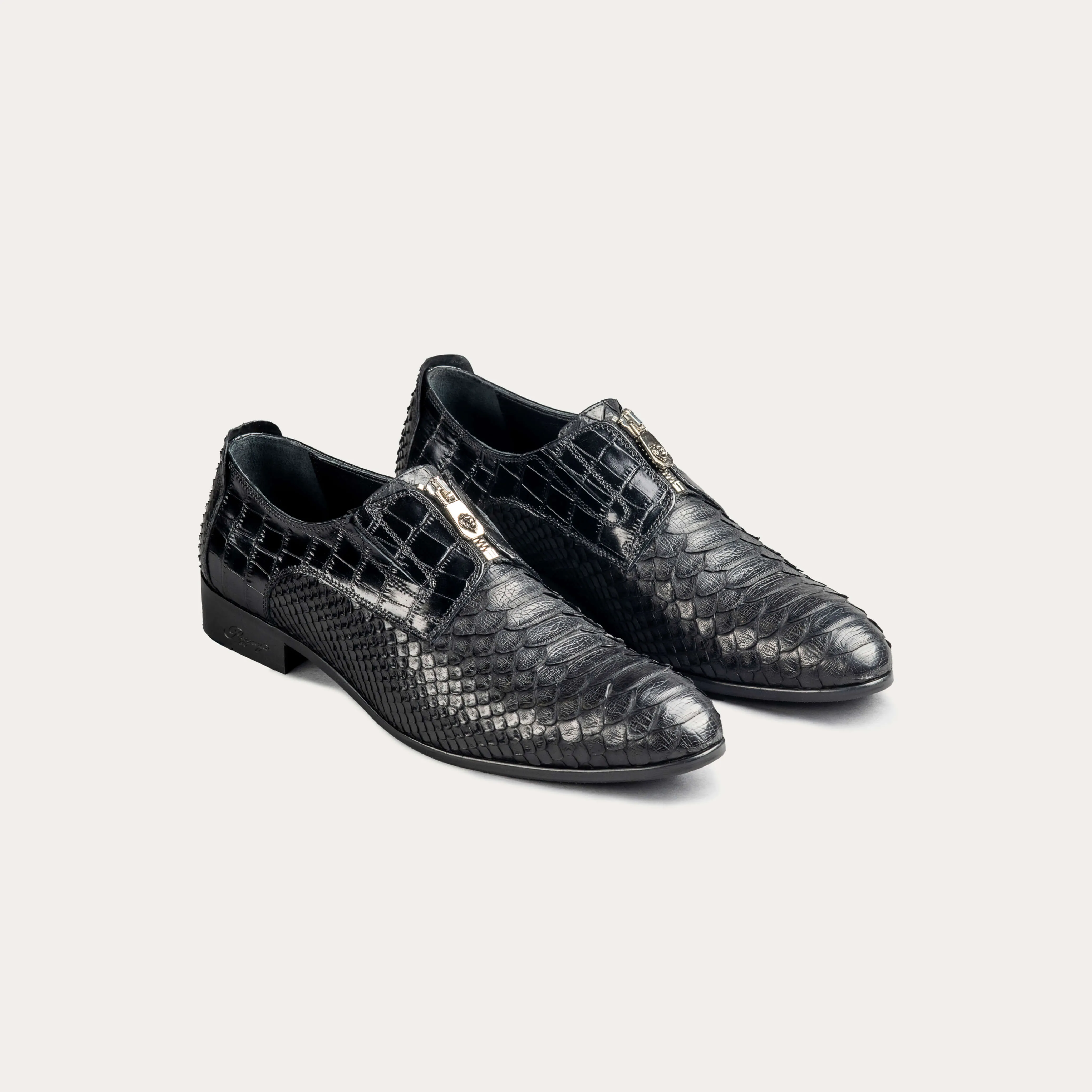 Python Leather & Premium Leather Derby Shoes with Zipper