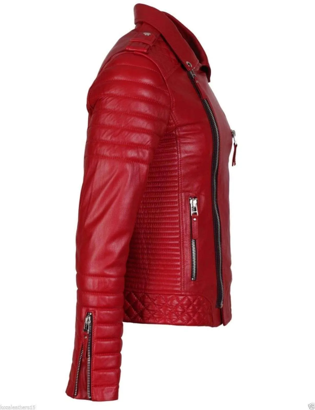 Red Quilted Leather Biker Jacket Perfect Re Product Casual Jacket