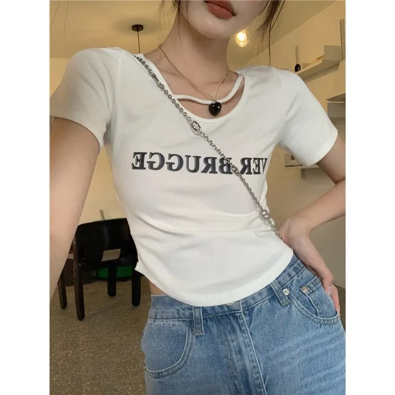 Slimming Slim-Fit Cropped Irregular Short Sleeve Tee