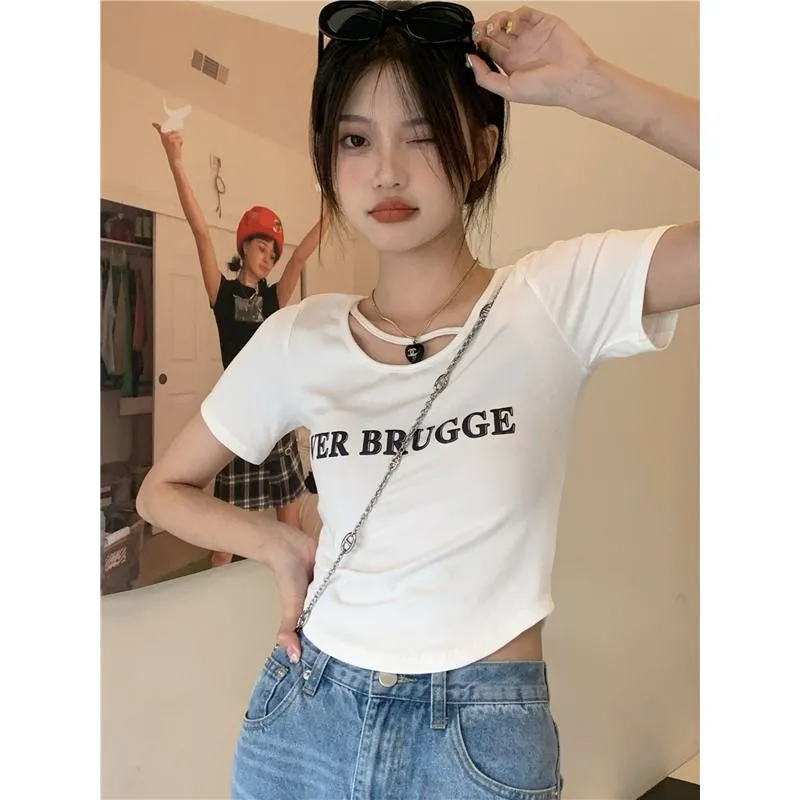 Slimming Slim-Fit Cropped Irregular Short Sleeve Tee