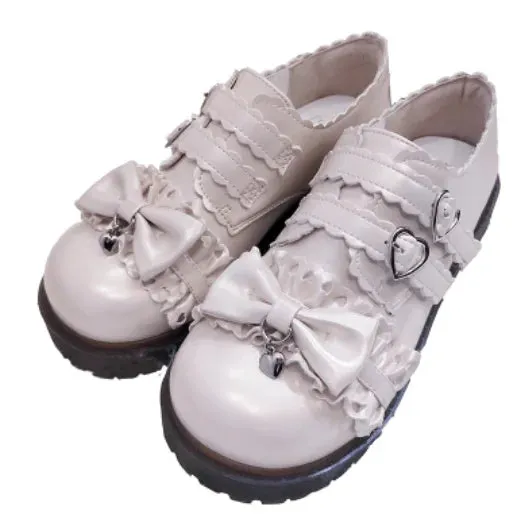 Sohiwoo Japanese student sweet lolita shoes vintage round head low heel women shoes cute lace ruffle bowknot kawaii shoes loli cosplay