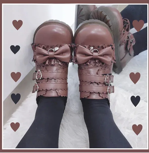 Sohiwoo Japanese student sweet lolita shoes vintage round head low heel women shoes cute lace ruffle bowknot kawaii shoes loli cosplay