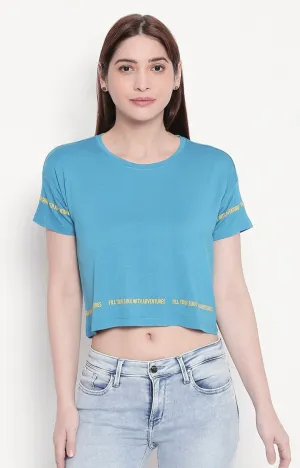 Spykar Women Blue Viscose Slim Fit Round Neck Crop T-Shirts