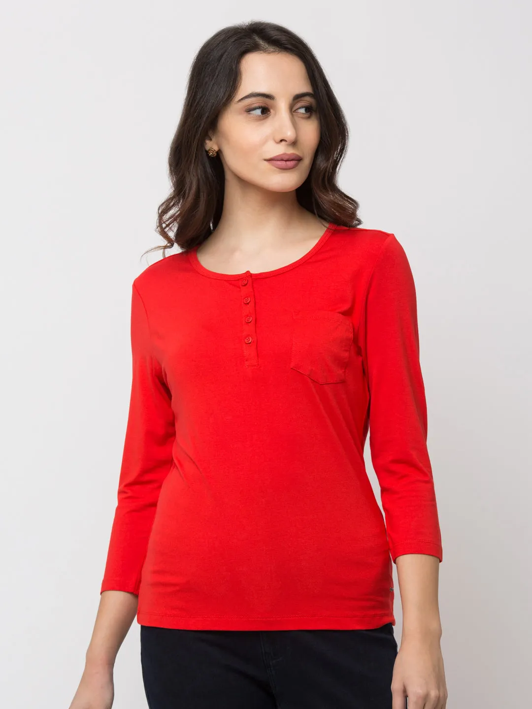 Spykar Women Red Viscose Regular M and arin T-Shirt