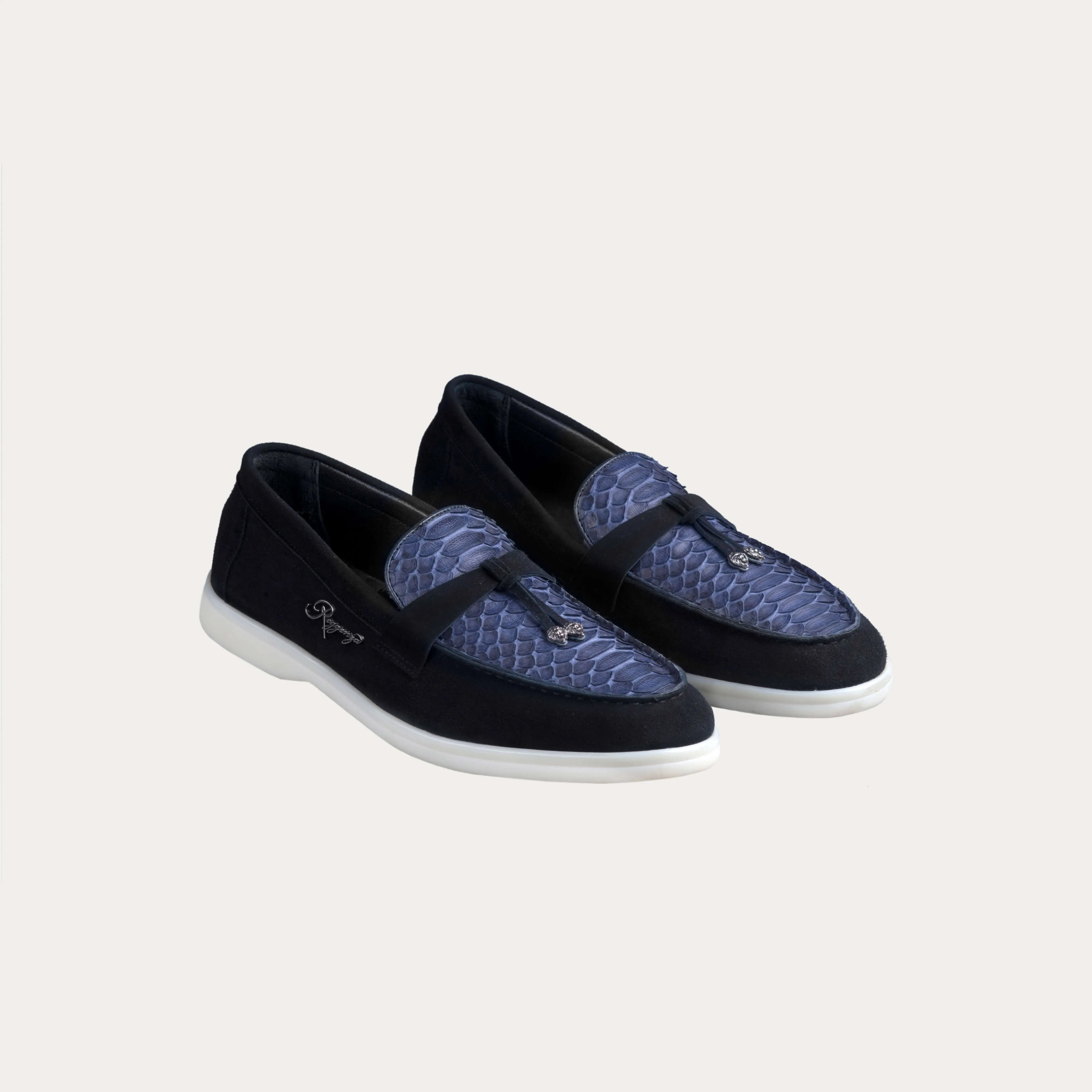 Suede & Python Leather Tassel Loafers