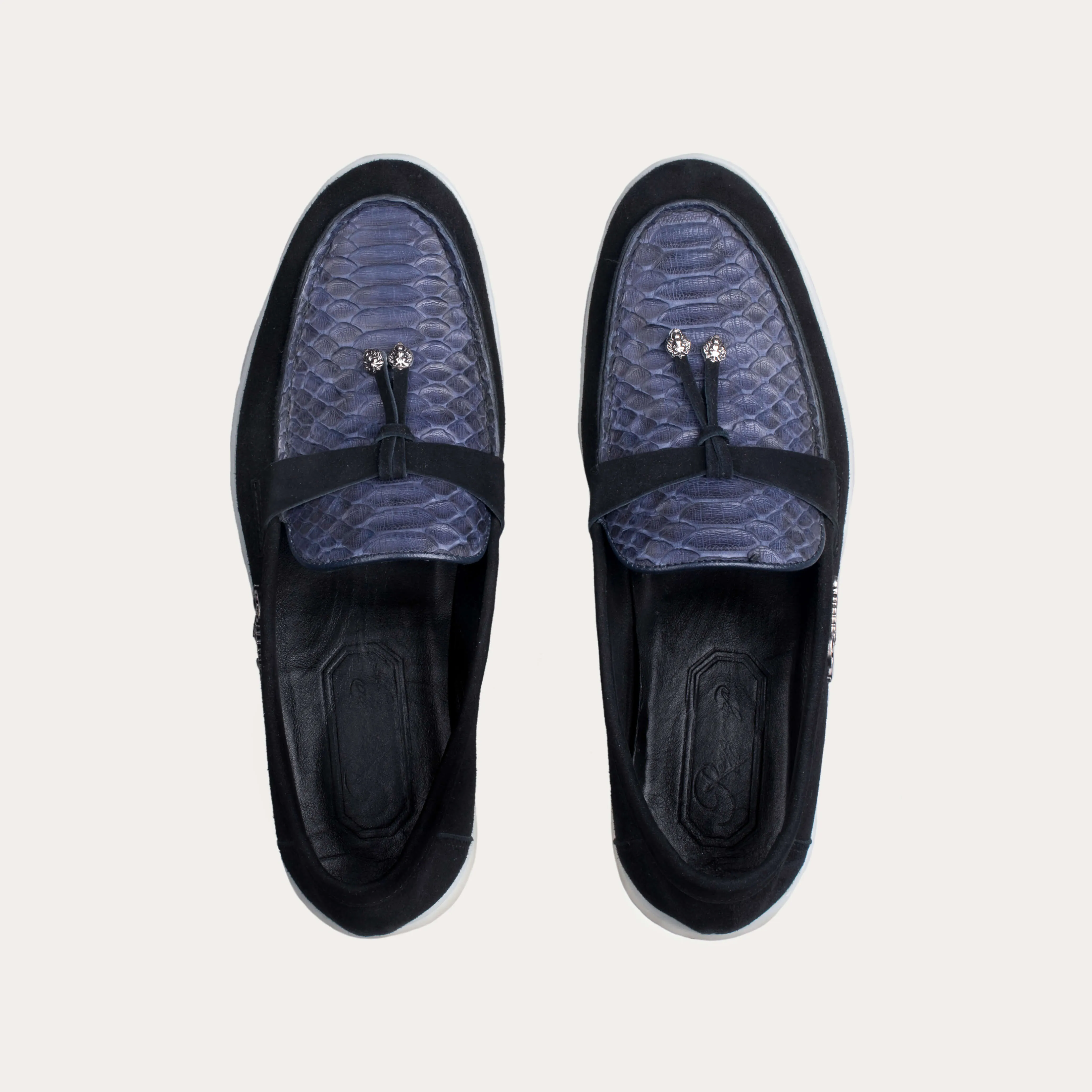 Suede & Python Leather Tassel Loafers