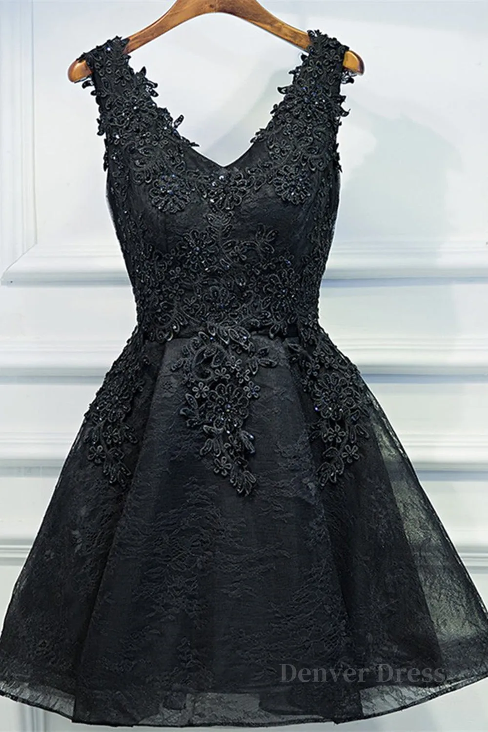 V Neck Short Black Lace Prom Dresses Black Lace Homecoming Dresses Short Black Formal Evening Dresses