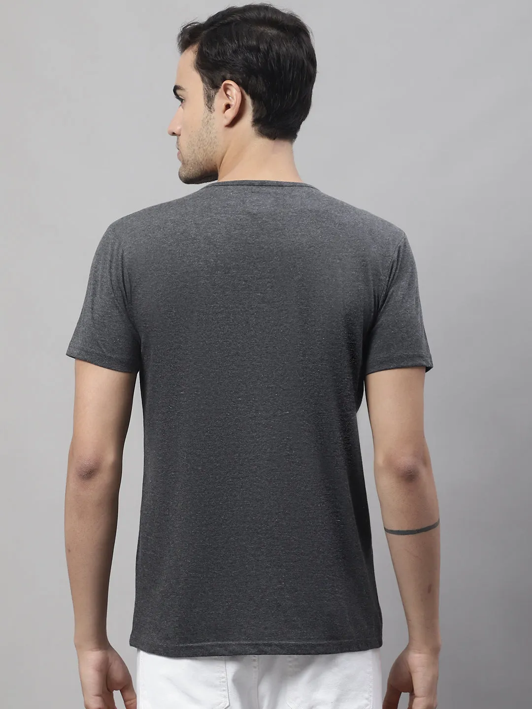 Vimal Jonney Round Neck Cotton Printed Anthracite T-Shirt for Men