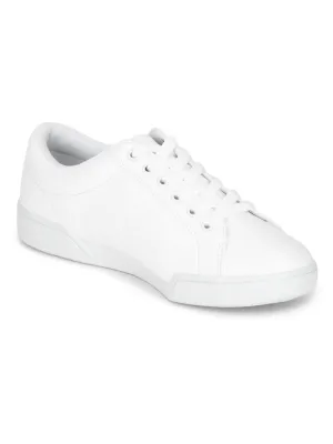 White PU Lace-Up Sneakers