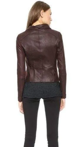 Women Leather Jacket Chocolate Brown Biker Motorcycle Lambskin Jackets