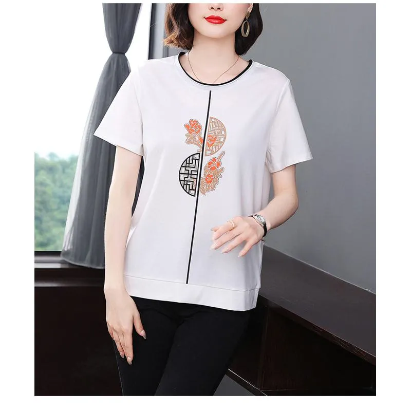 Women's T-Shirt Loose Fit Slimming Round Neck Short Sleeve Tee