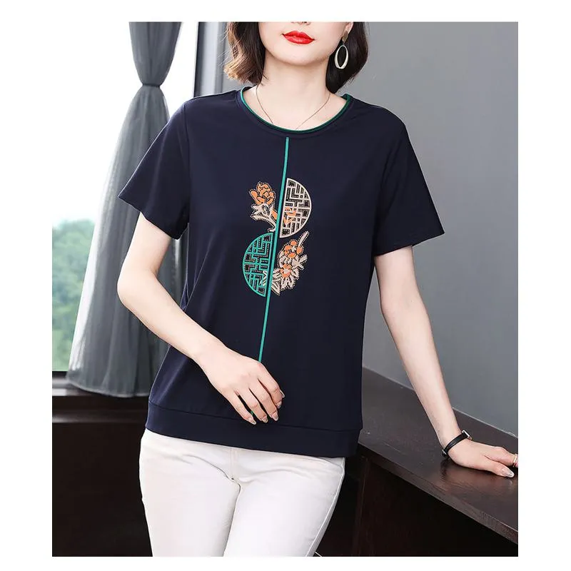 Women's T-Shirt Loose Fit Slimming Round Neck Short Sleeve Tee