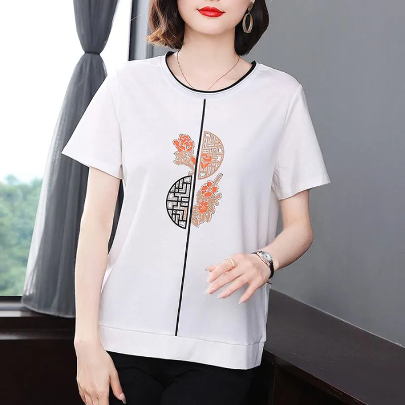 Women's T-Shirt Loose Fit Slimming Round Neck Short Sleeve Tee