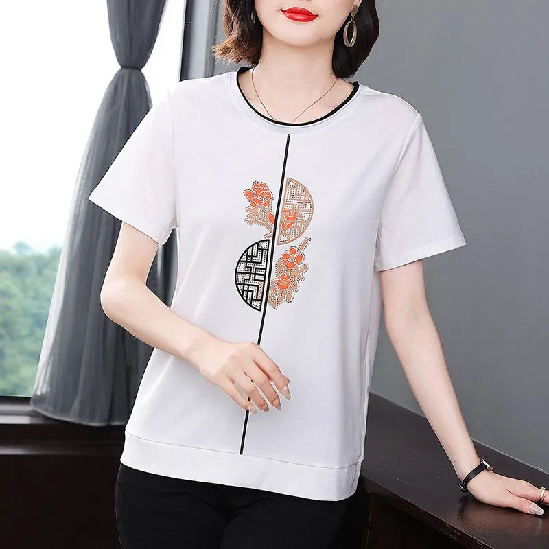 Women's T-Shirt Loose Fit Slimming Round Neck Short Sleeve Tee