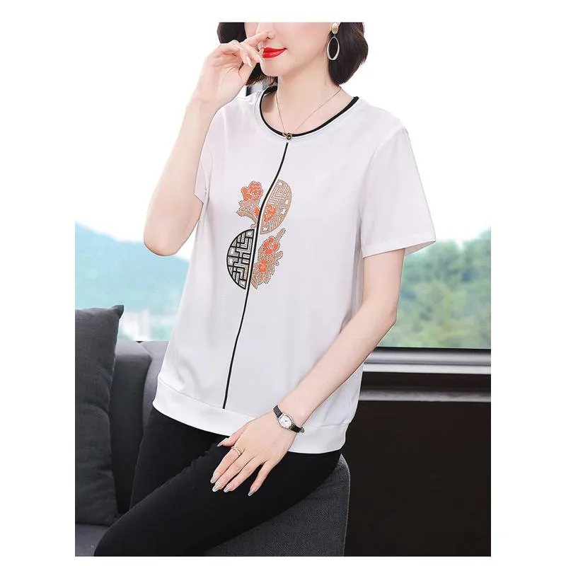 Women's T-Shirt Loose Fit Slimming Round Neck Short Sleeve Tee