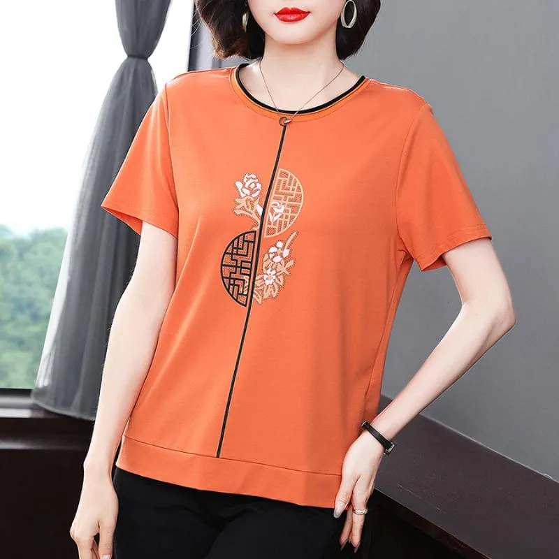 Women's T-Shirt Loose Fit Slimming Round Neck Short Sleeve Tee