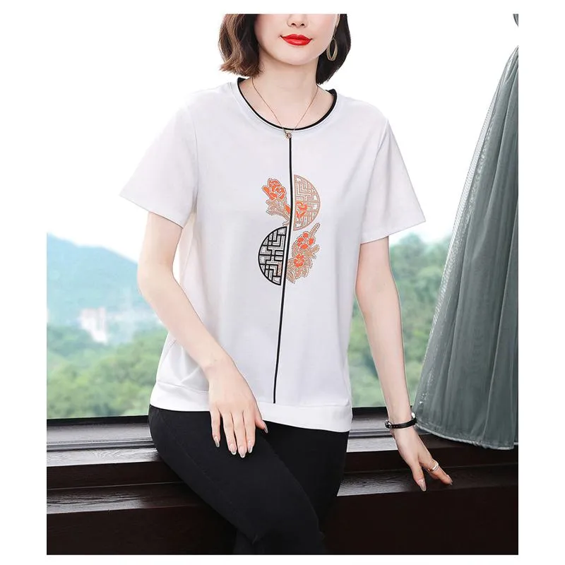 Women's T-Shirt Loose Fit Slimming Round Neck Short Sleeve Tee