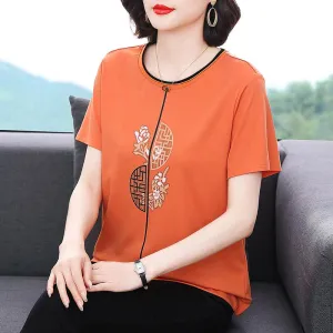 Women's T-Shirt Loose Fit Slimming Round Neck Short Sleeve Tee