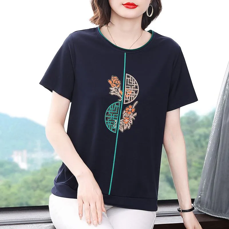 Women's T-Shirt Loose Fit Slimming Round Neck Short Sleeve Tee