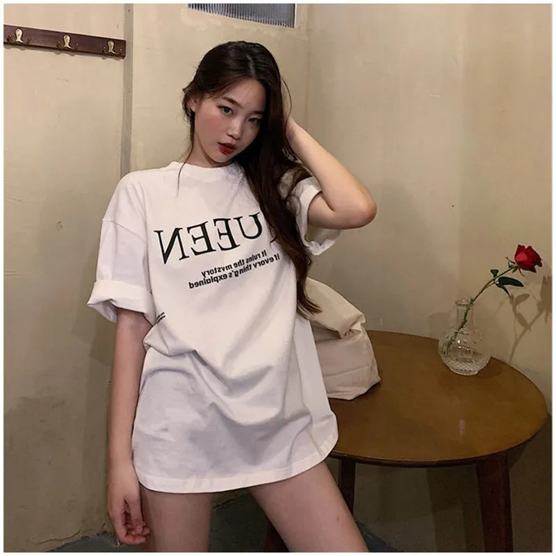 Women's T-Shirt Retro Harajuku Style Loose Fit Short Sleeve Tee