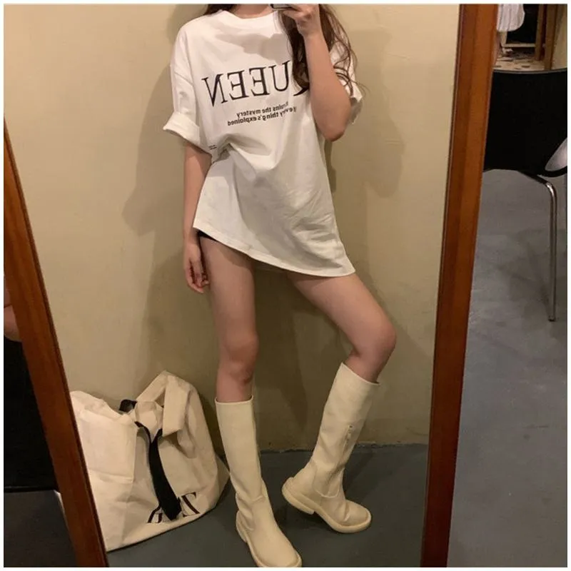 Women's T-Shirt Retro Harajuku Style Loose Fit Short Sleeve Tee