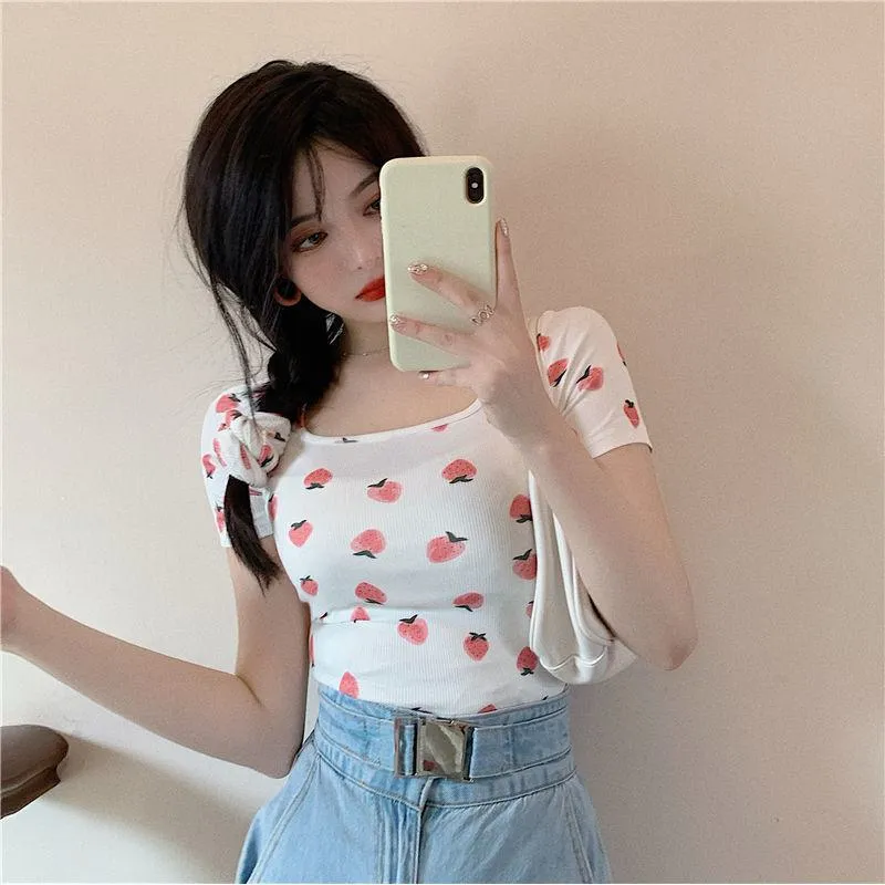 Women's T-Shirt Square Collar Cropped Short Sleeve Tee